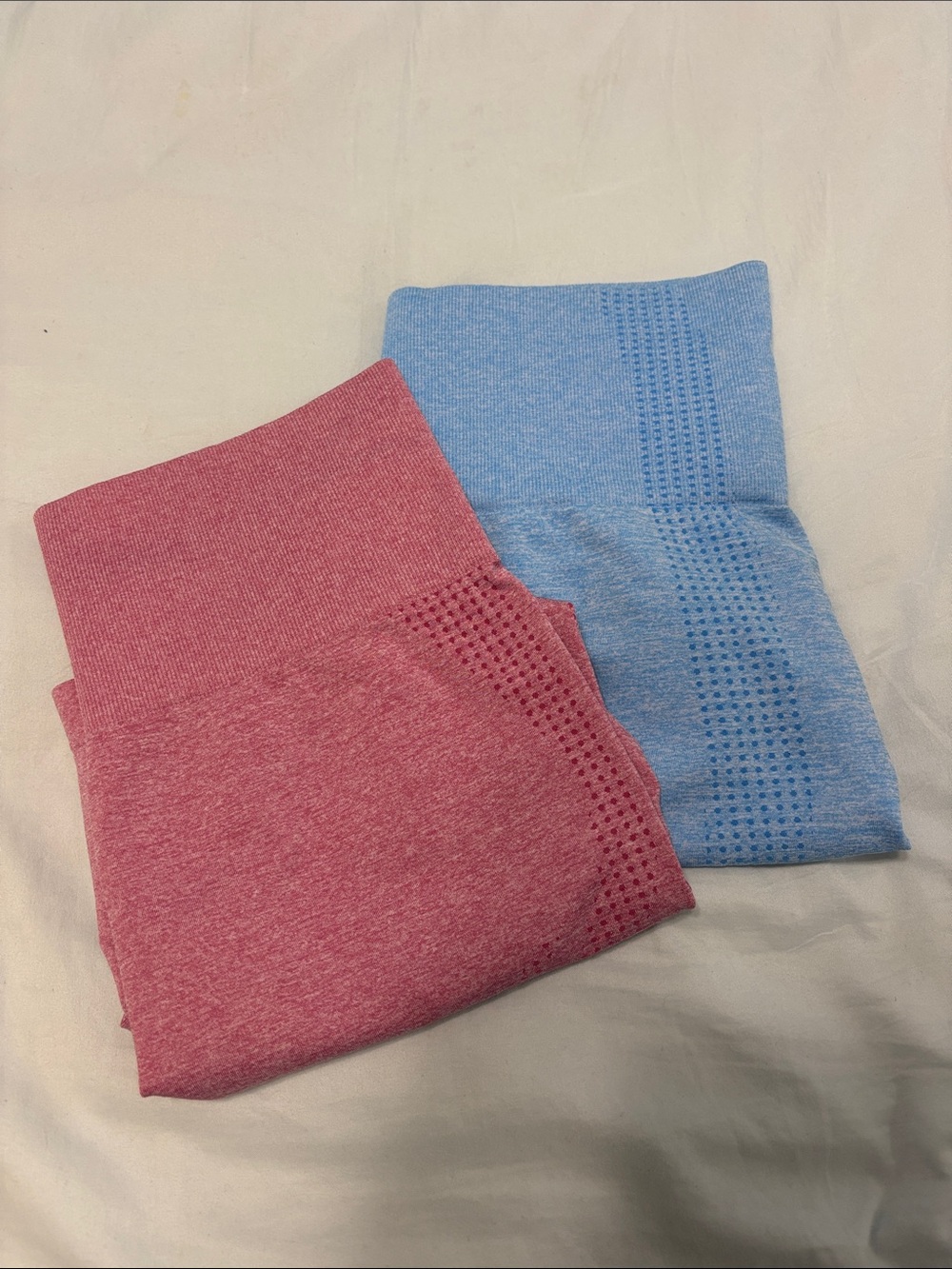 Seamless Ribbed High-Waist Biker Shorts Set - Pink & Light Blue